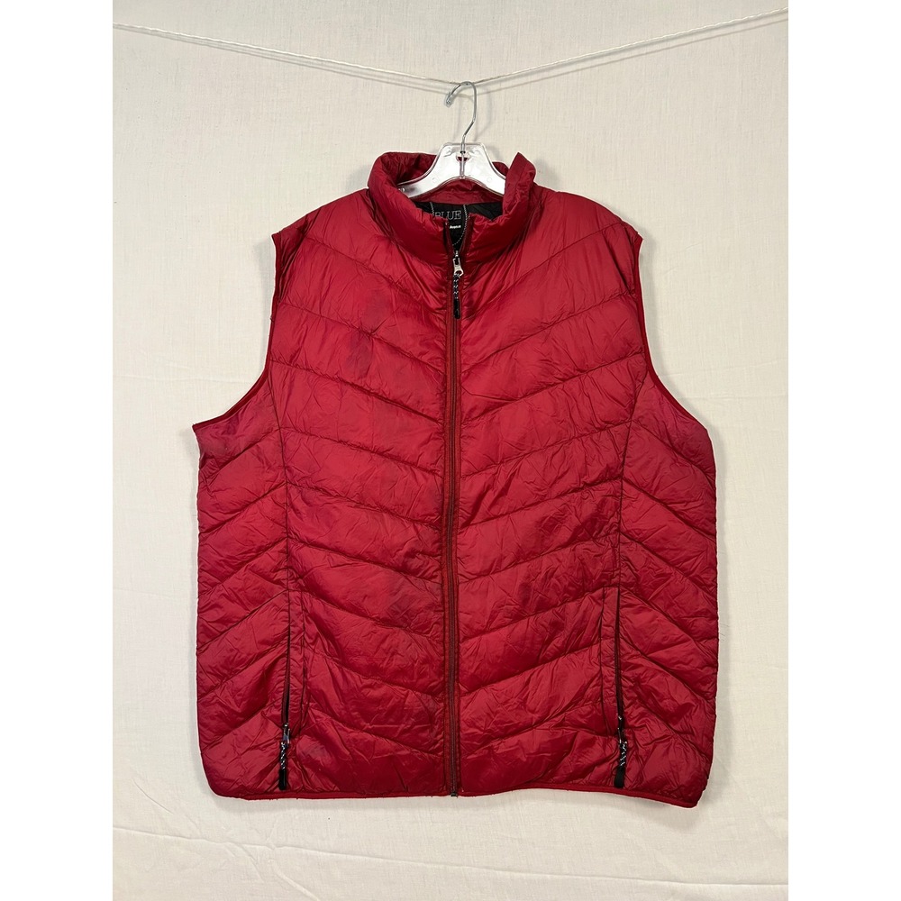 Blue Saks Fifth Avenue Red Quilted Puffer Vest XXL Chevron Zip Up Pockets